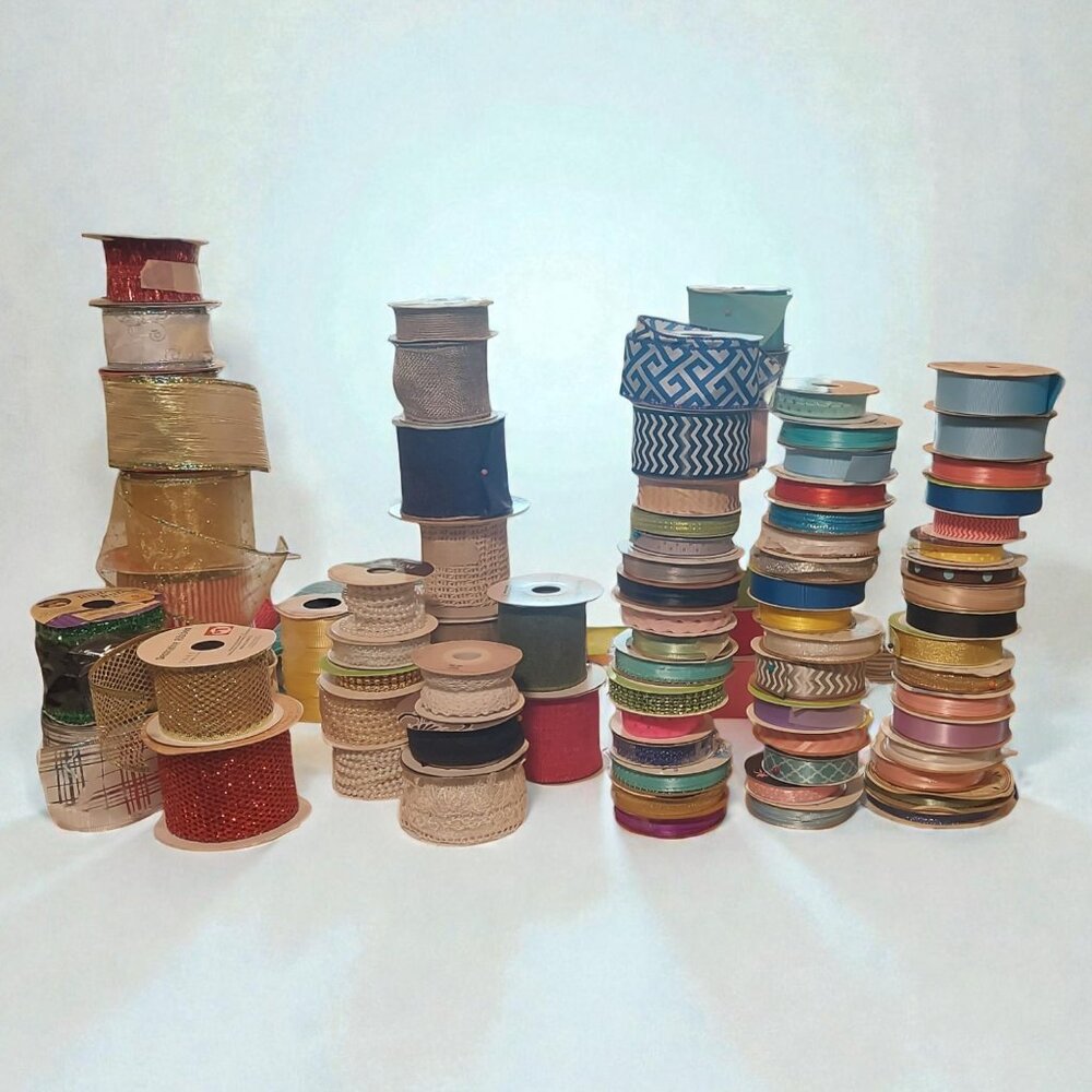 Big Lot Craft Ribbon Partial Spools of Unused Decor Ribbon Assorted DIY Project